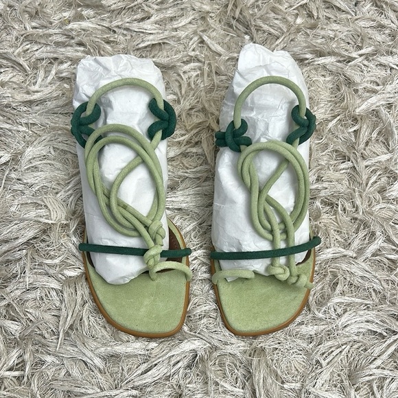 NWOB ALOHAS Grace Suede Strappy Lace Up Heeled Sandals in Green Sz 36 US 6-6.5 - Picture 9 of 14